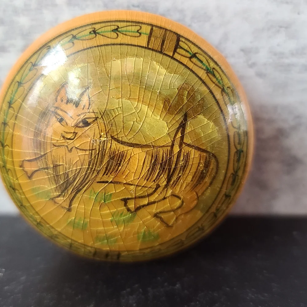 Wooden Mini Cat Trinket Box